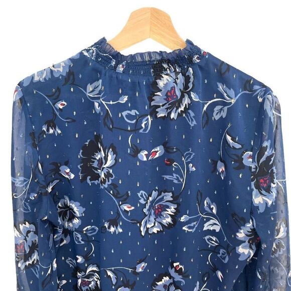 White House Black Market Donatella & Ecru Floral Chiffon Ruffled Top - Picture 6 of 7